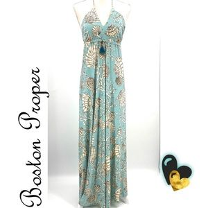 Boston Proper coral reef printed halter maxi dress